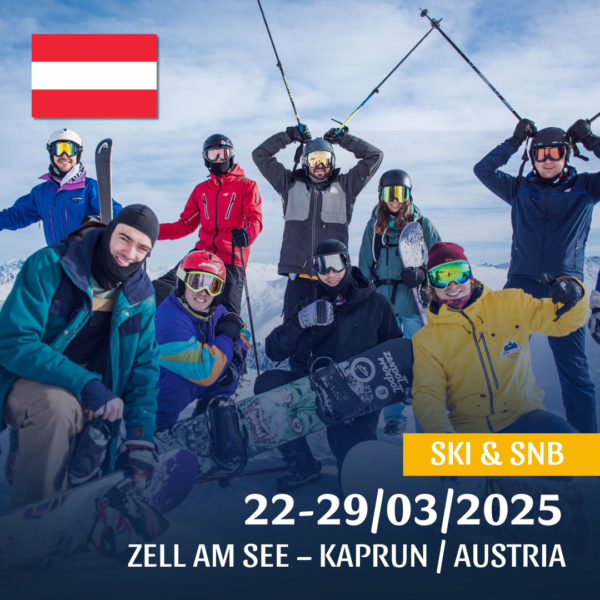 Ekipa narty i snowboard podczas szkolenia w Kaprun w Austrii